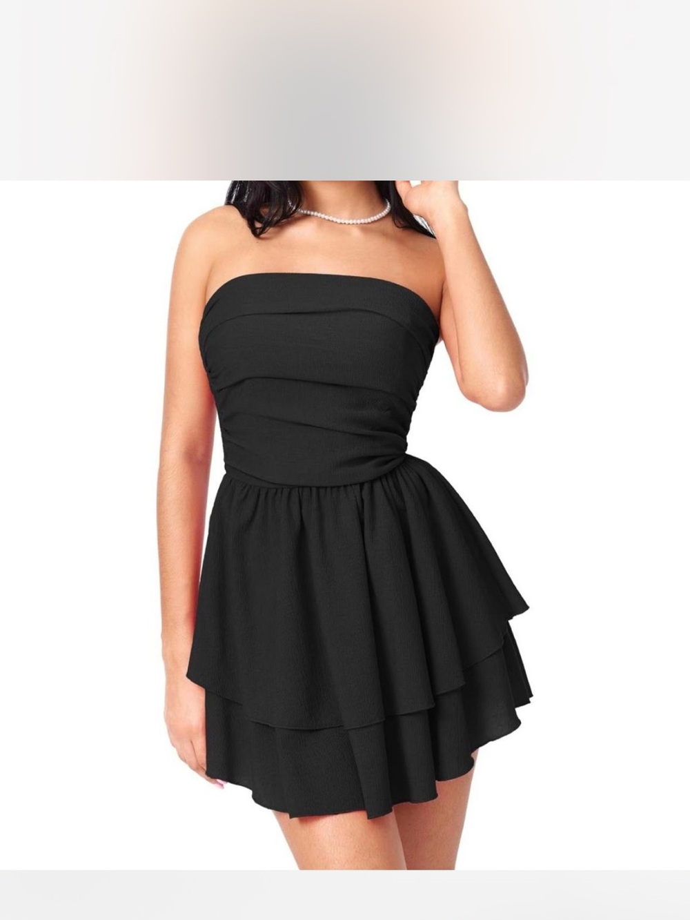 Cider Party Ruched Mini Dress Strapless Tiered Black Ruched Back Size Medium